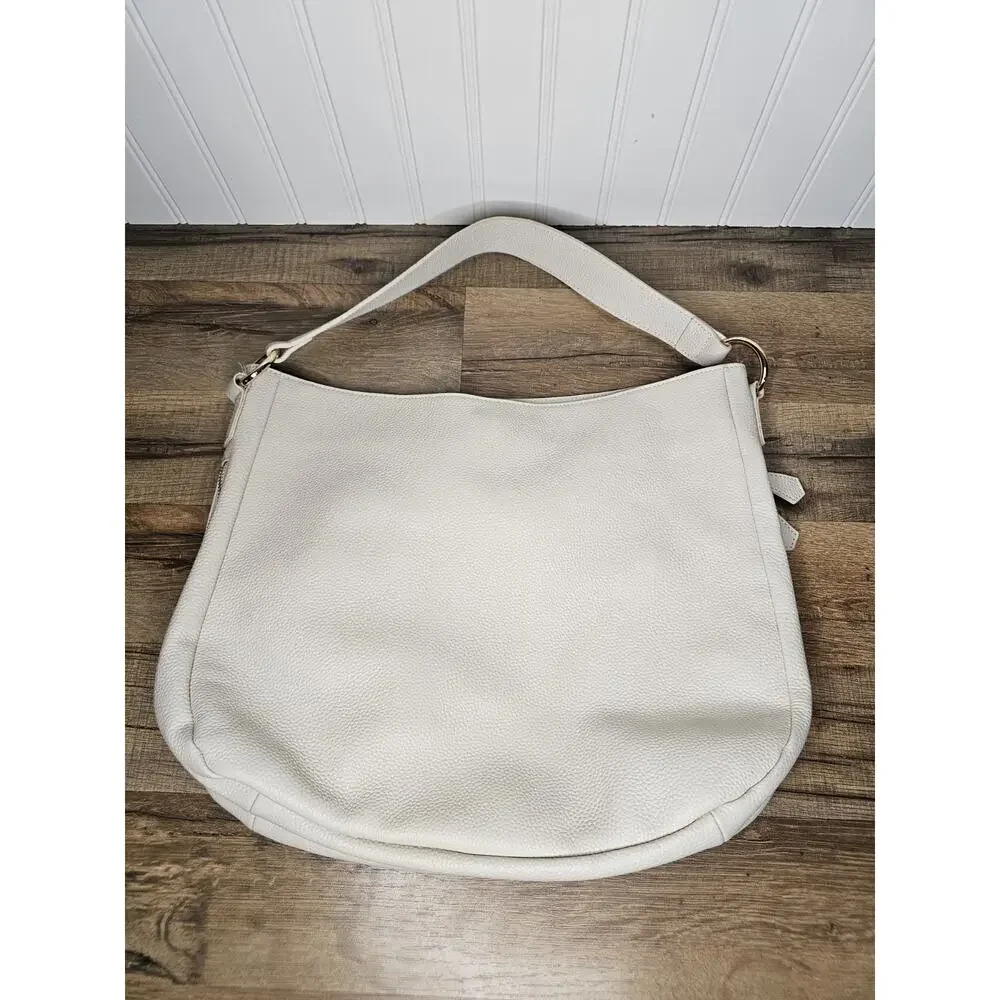 Laggo Leather Shoulder Bag Hobo Cream‎ White Expandable